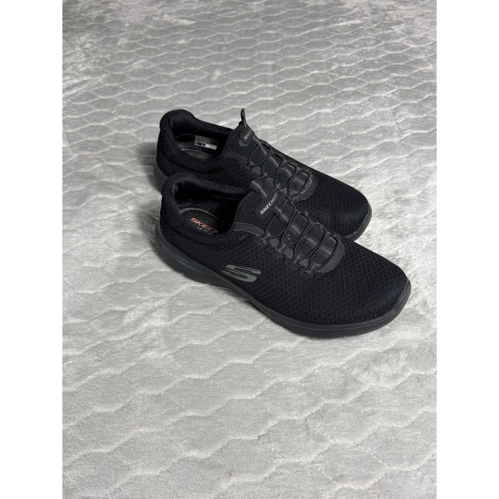 Skechers Womens Wide Fit Memory Foam Slip On Sneakers Black 12980W Size 8.5